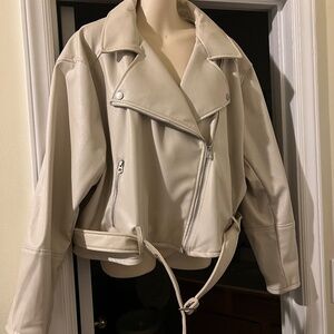 H&M Divided Ecru or Cream Color Faux Soft Leather Jacket XL